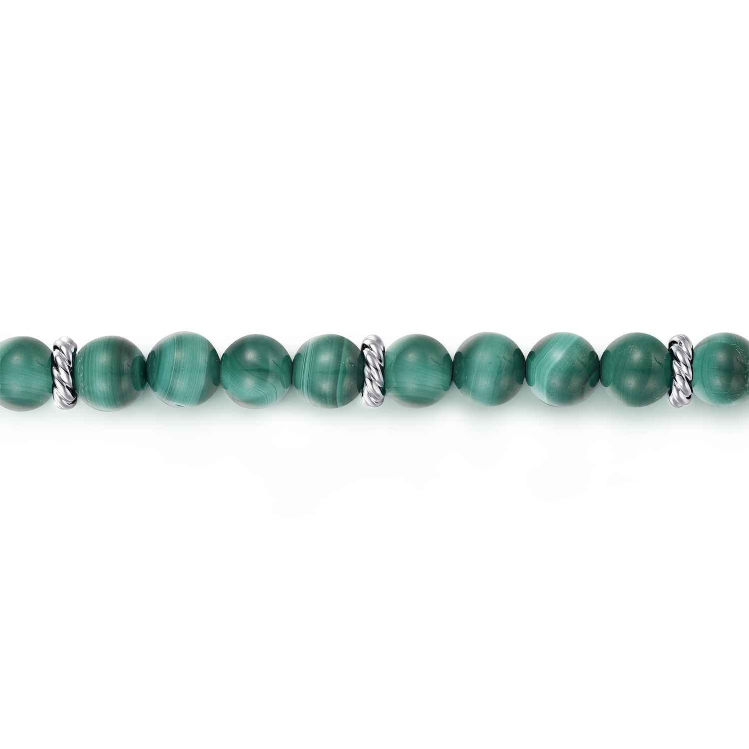 925 Sterling Silver and 6mm Malachite Beaded Bracelet - Shot 2