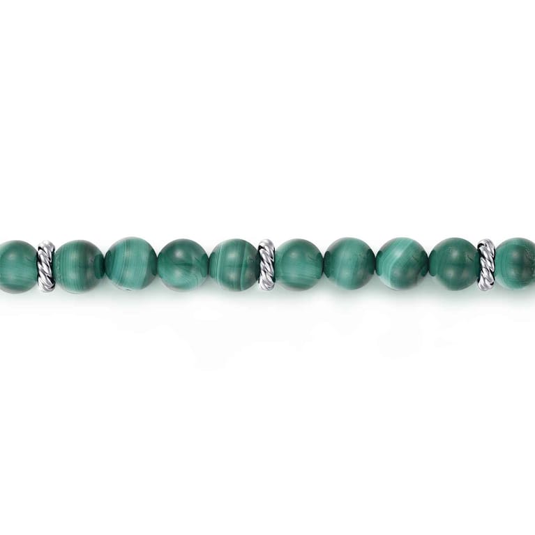 925 Sterling Silver and 6mm Malachite Beaded Bracelet - Shot 2