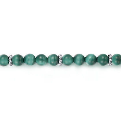 925 Sterling Silver and 6mm Malachite Beaded Bracelet
