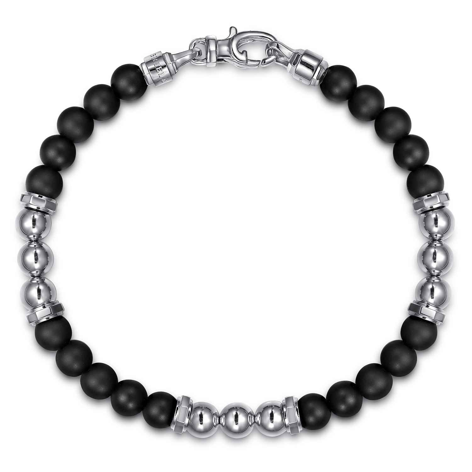 925 Sterling Silver and 6mm Matte Onyx Beaded Station Bracelet - Shot 1