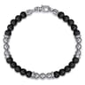925 Sterling Silver and 6mm Matte Onyx Beaded Station Bracelet