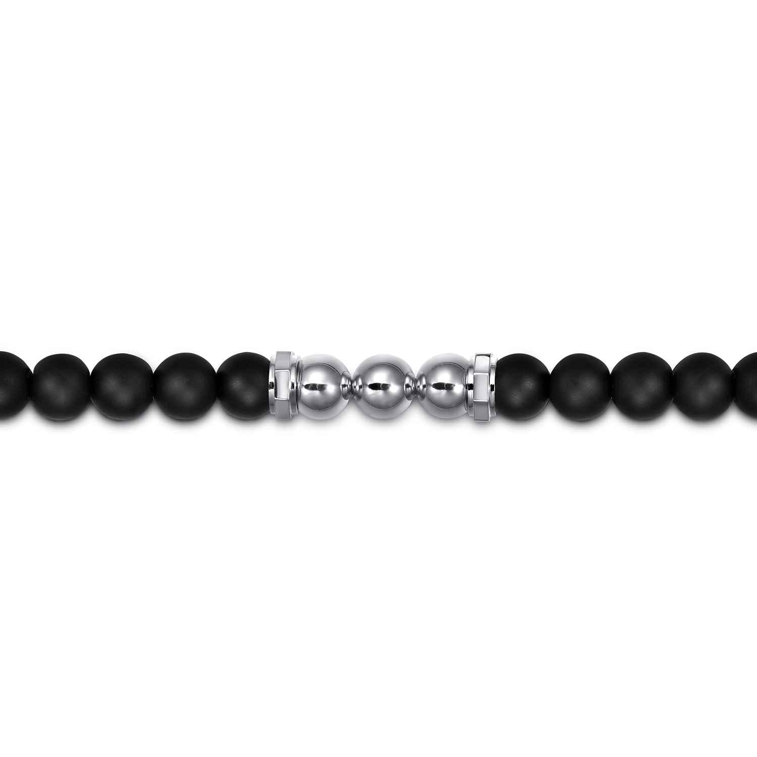 925 Sterling Silver and 6mm Matte Onyx Beaded Station Bracelet - Shot 2