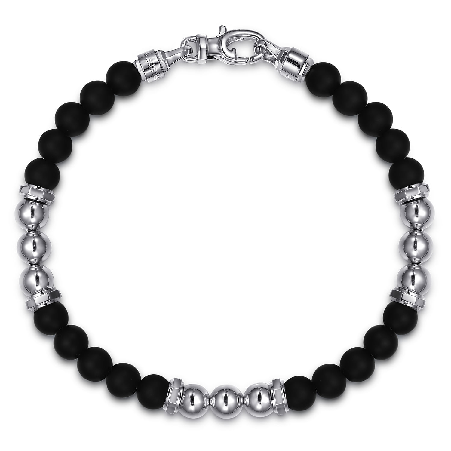 925 Sterling Silver and 6mm Matte Onyx Beaded Station Bracelet