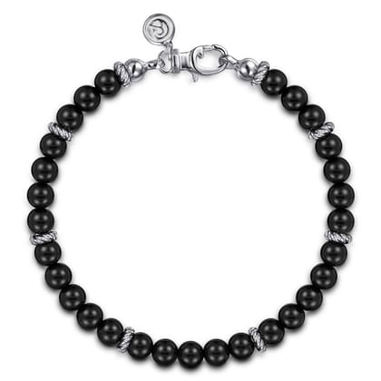 925 Sterling Silver and 6mm Onyx Beaded Bracelet