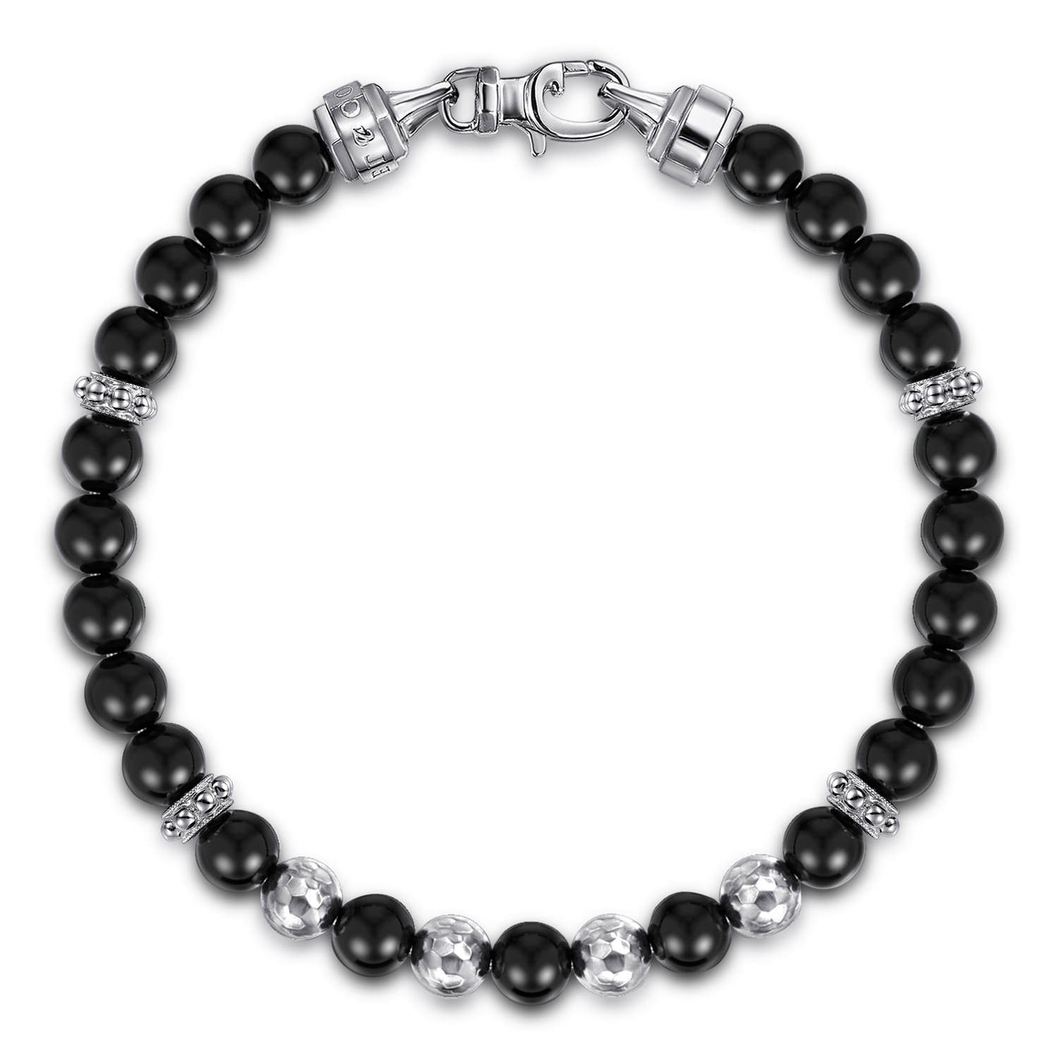 925 Sterling Silver and 6mm Onyx Beaded Bracelet - Shot 1