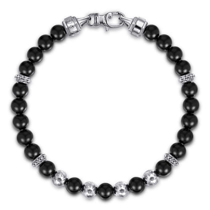 925 Sterling Silver and 6mm Onyx Beaded Bracelet