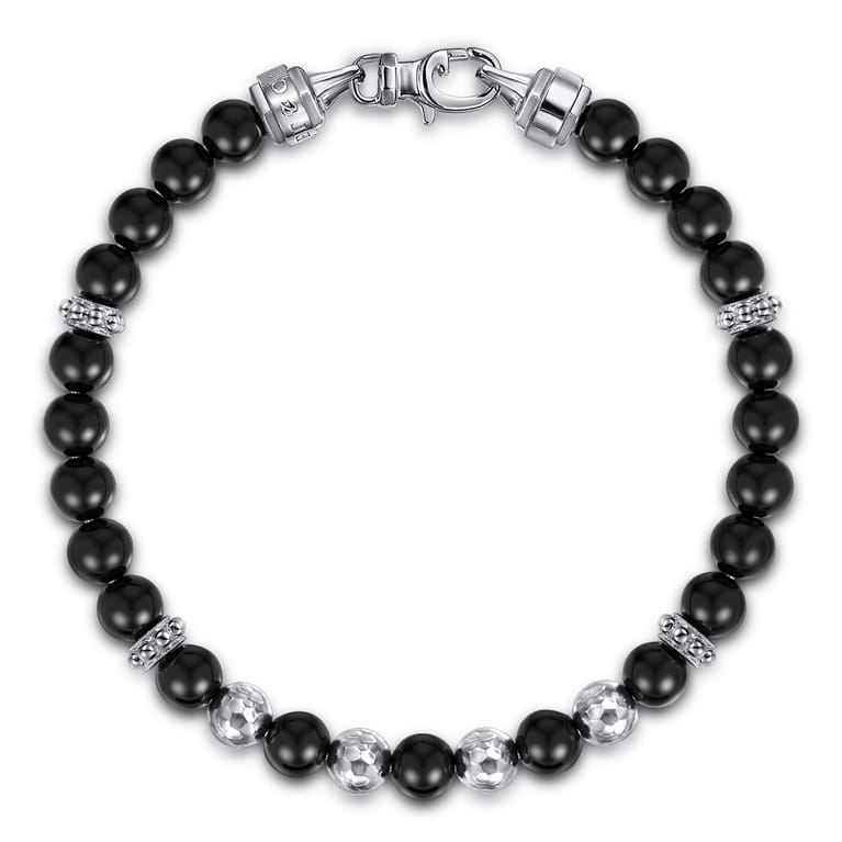 925 Sterling Silver and 6mm Onyx Beaded Bracelet - Shot 1