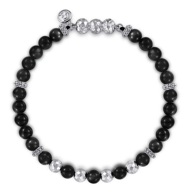 925 Sterling Silver and 6mm Onyx Beaded Bracelet - Shot 1
