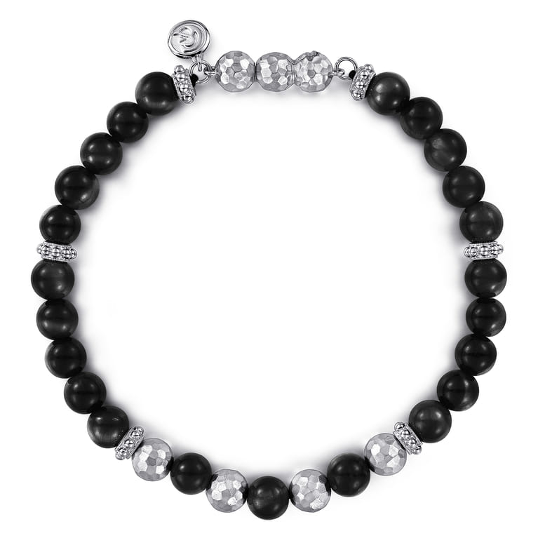 925 Sterling Silver and 6mm Onyx Beaded Bracelet - Shot 1