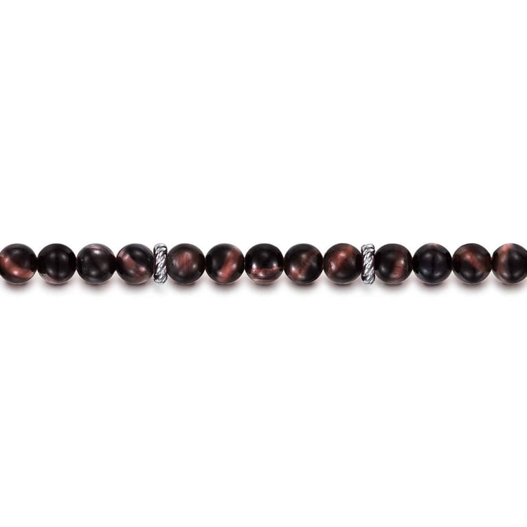 925 Sterling Silver and 6mm Tiger Eye Beaded Bracelet - Shot 2