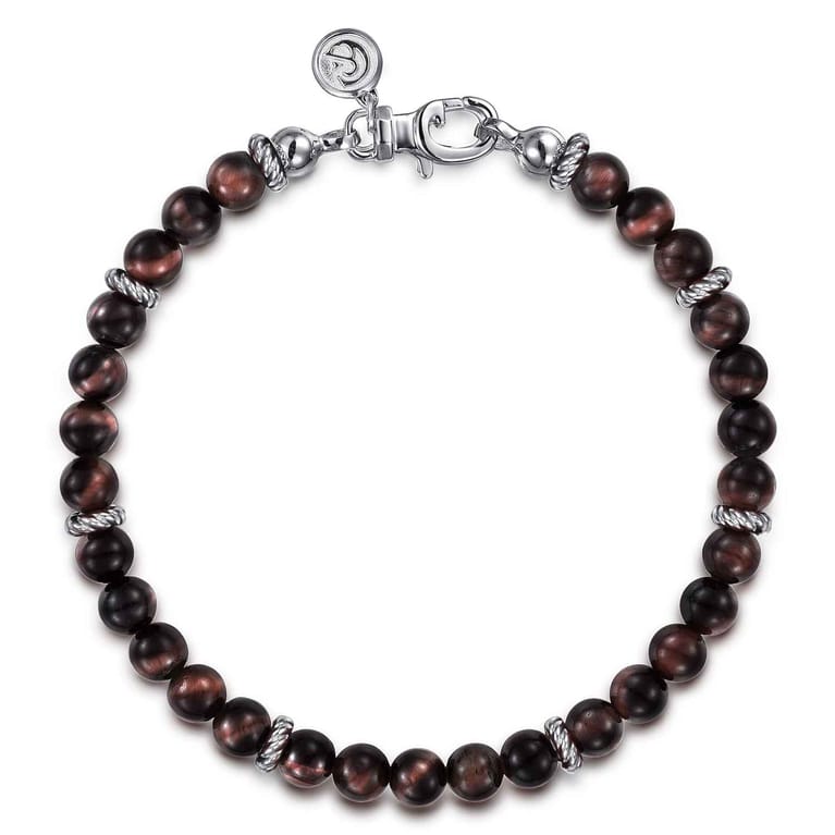 925 Sterling Silver and 6mm Tiger Eye Beaded Bracelet - Shot 1