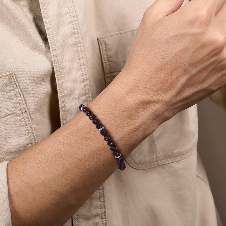 925 Sterling Silver and 6mm Tiger Eye Beaded Bracelet - Shot 3