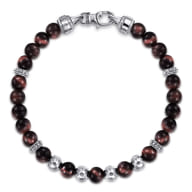 925 Sterling Silver and 6mm Tiger Eye Beaded Bracelet