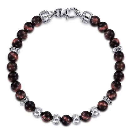 925 Sterling Silver and 6mm Tiger Eye Beaded Bracelet