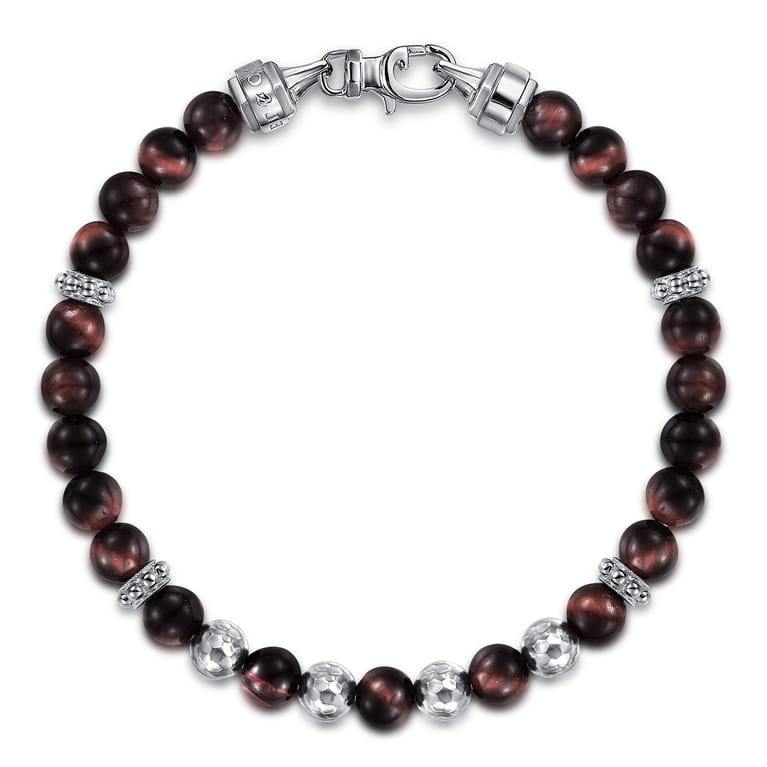 925 Sterling Silver and 6mm Tiger Eye Beaded Bracelet - Shot 1