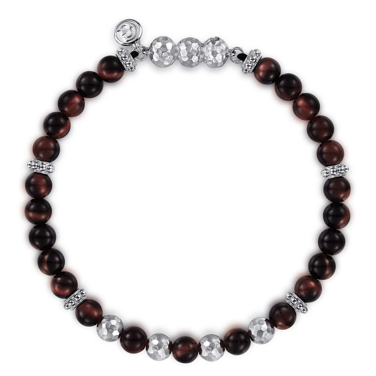 925 Sterling Silver and 6mm Tiger Eye Beaded Bracelet - Shot 1