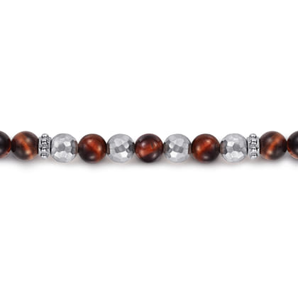 925 Sterling Silver and 6mm Tiger Eye Beaded Bracelet