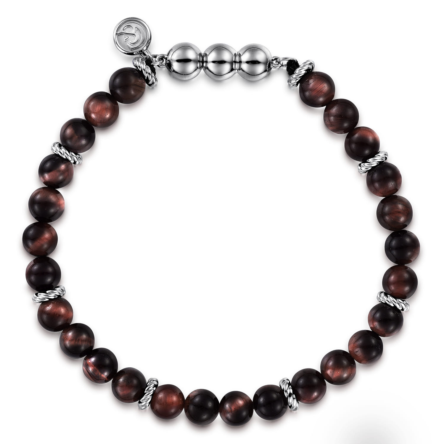 925 Sterling Silver and 6mm Tiger Eye Beaded Bracelet - Shot 1