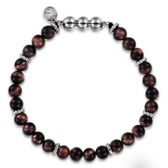 925 Sterling Silver and 6mm Tiger Eye Beaded Bracelet