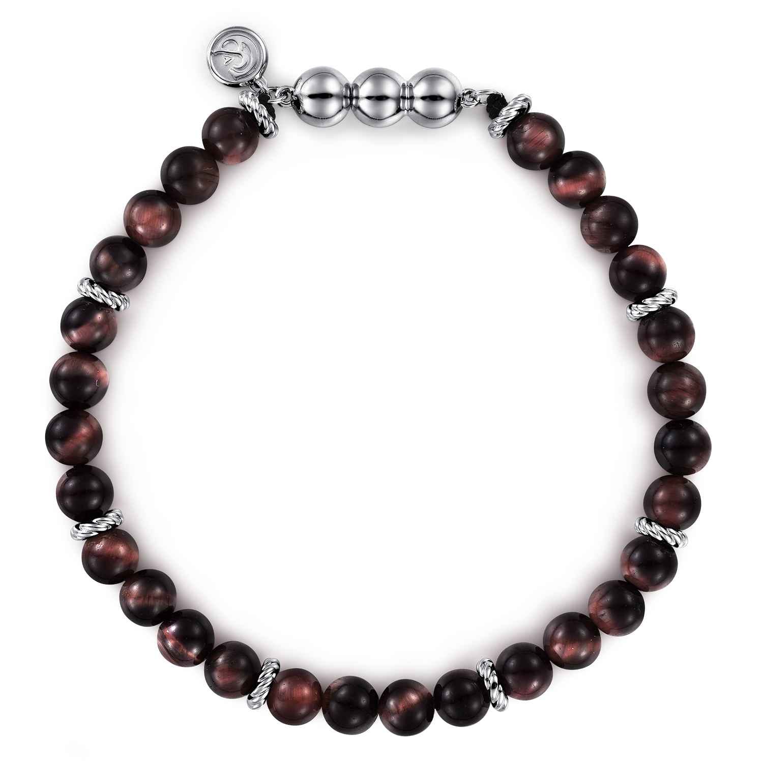 925 Sterling Silver and 6mm Tiger Eye Beads Bracelet - Shot 1
