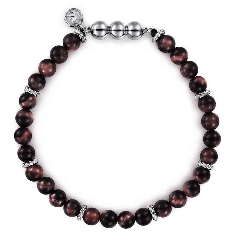 925 Sterling Silver and 6mm Tiger Eye Beads Bracelet - Shot 1