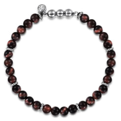 925 Sterling Silver and 6mm Tiger Eye Beads Bracelet