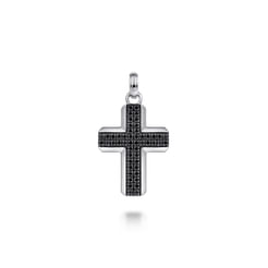 925 Sterling Silver and Black Spinel Cross Pendant