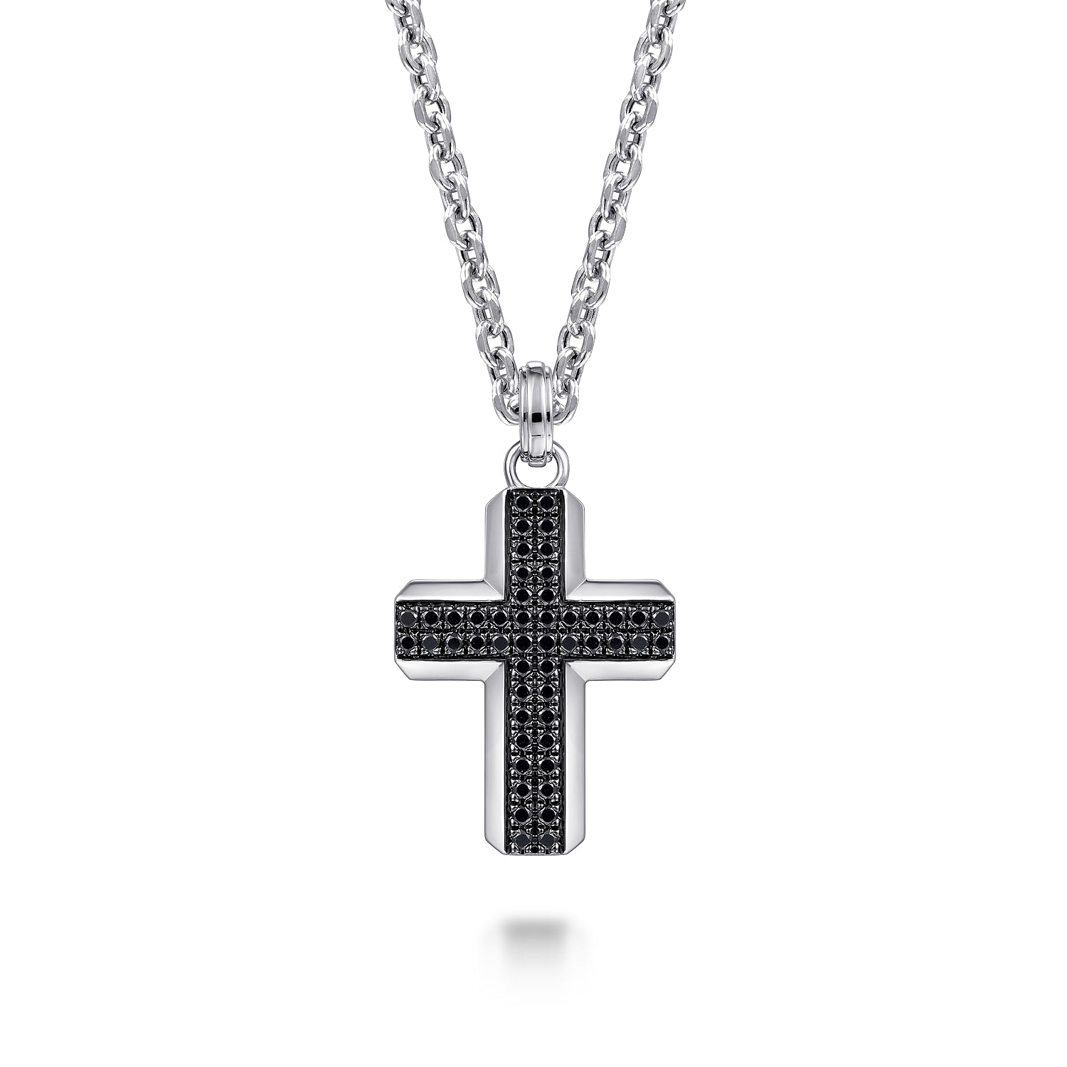 925 Sterling Silver and Black Spinel Cross Pendant - Shot 3