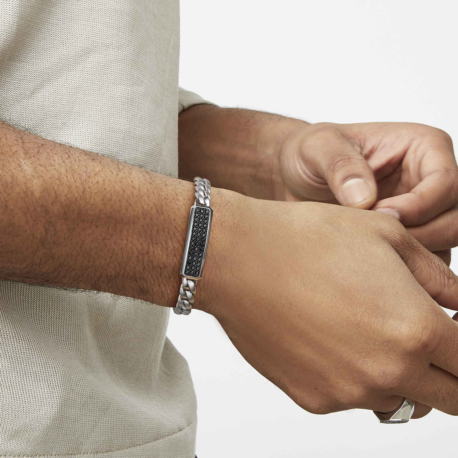 925 Sterling Silver and Black Spinel ID Bracelet - Shot 4