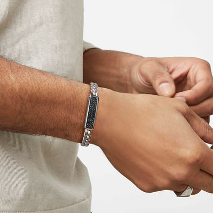 925 Sterling Silver and Black Spinel ID Bracelet