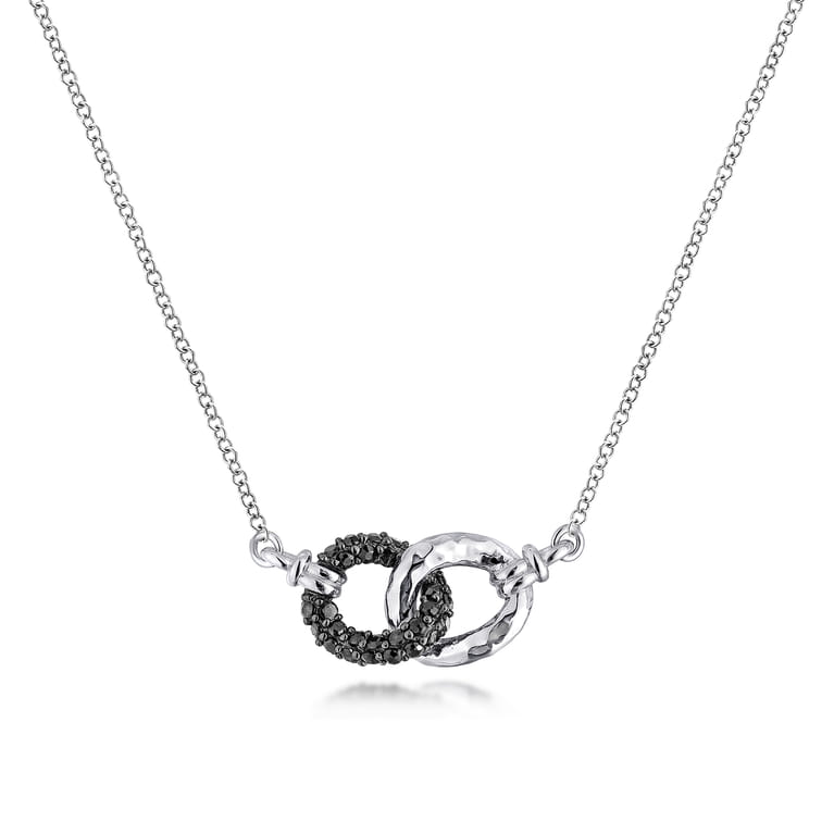 925 Sterling Silver and Black Spinel Interlocking Links Necklace - Shot 1