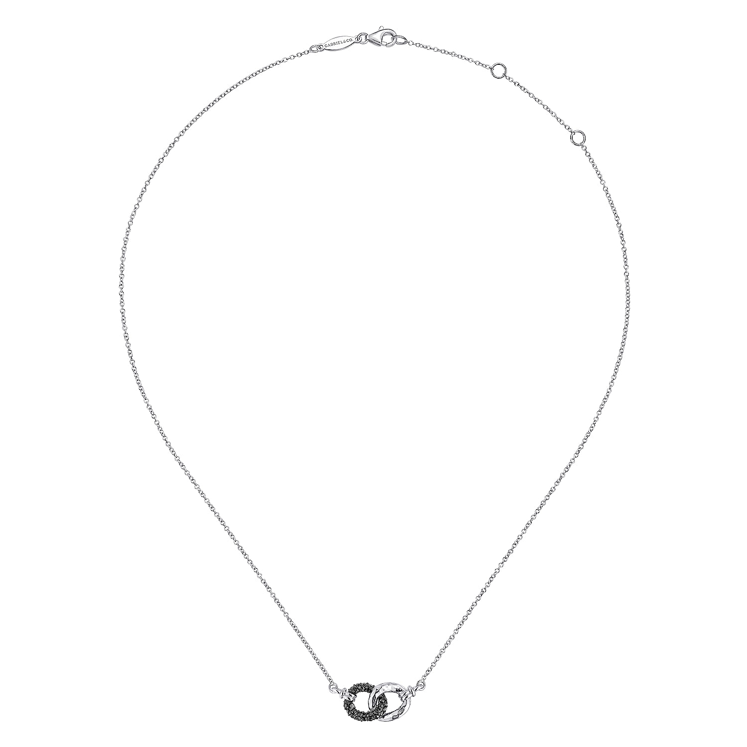 925 Sterling Silver and Black Spinel Interlocking Links Necklace