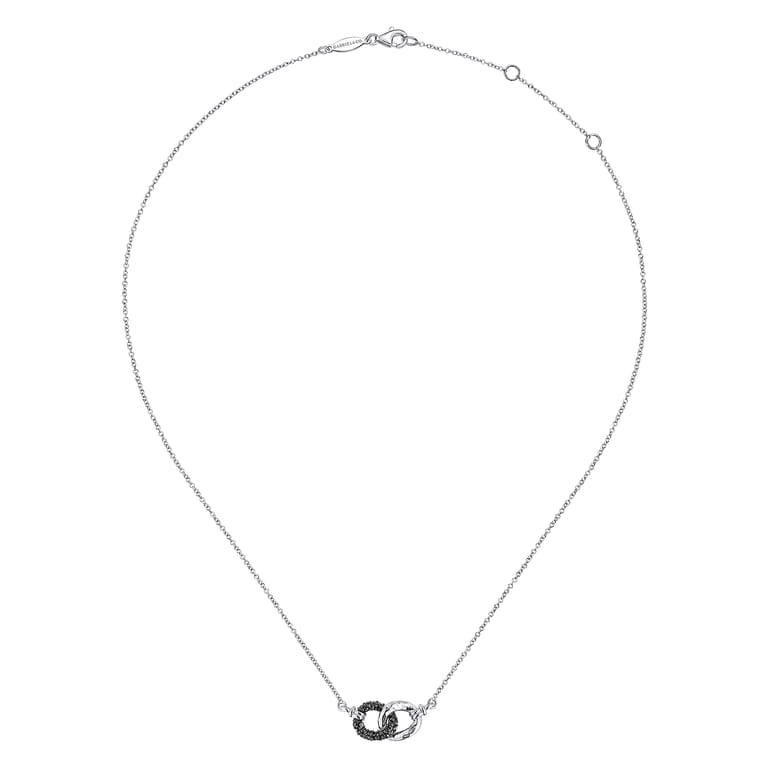 925 Sterling Silver and Black Spinel Interlocking Links Necklace - Shot 2