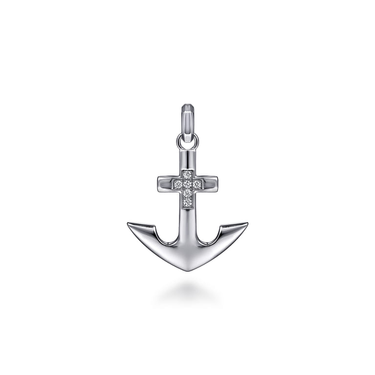 925 Sterling Silver and Diamond Anchor Pendant - 0.1 ct - Shot 1