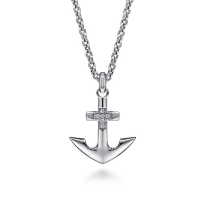 925 Sterling Silver and Diamond Anchor Pendant