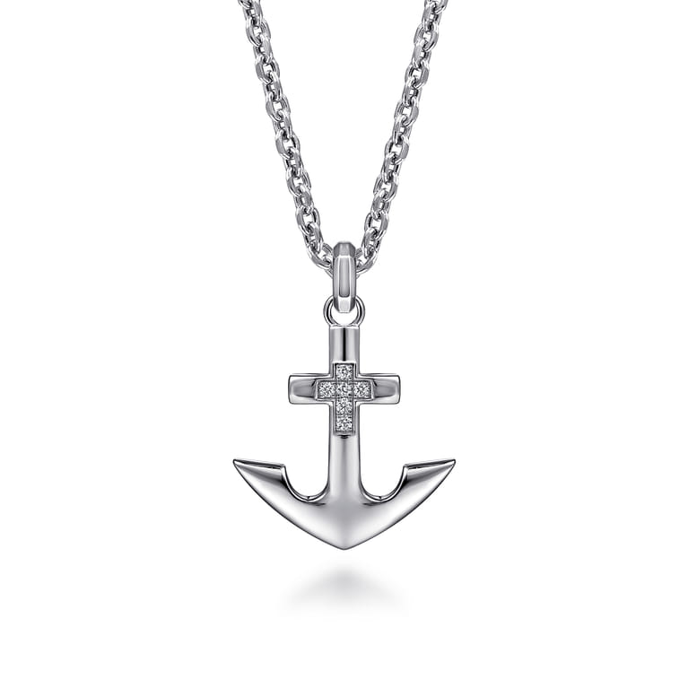 925 Sterling Silver and Diamond Anchor Pendant - 0.1 ct - Shot 3