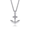 925 Sterling Silver and Diamond Anchor Pendant - 0.1 ct