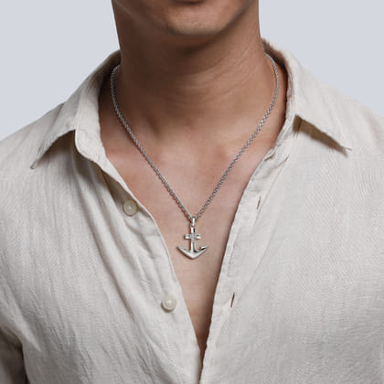 925 Sterling Silver and Diamond Anchor Pendant