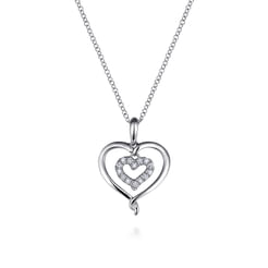 925 Sterling Silver and Diamond Double Heart Pendant Necklace