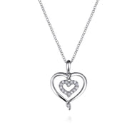 925 Sterling Silver and Diamond Double Heart Pendant Necklace