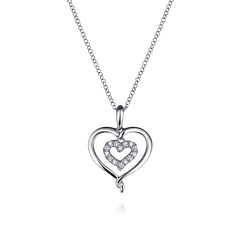 925 Sterling Silver and Diamond Double Heart Pendant Necklace