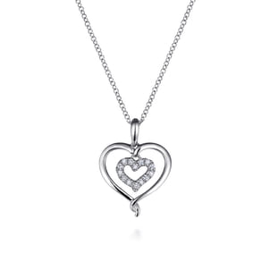 925 Sterling Silver and Diamond Double Heart Pendant Necklace