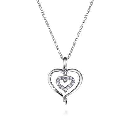925 Sterling Silver and Diamond Double Heart Pendant Necklace