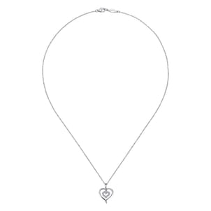925 Sterling Silver and Diamond Double Heart Pendant Necklace