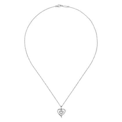 925 Sterling Silver and Diamond Double Heart Pendant Necklace