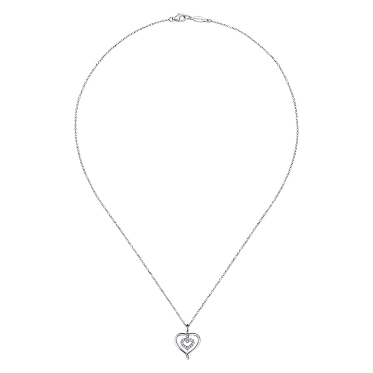 925 Sterling Silver and Diamond Double Heart Pendant Necklace - 0.08 ct - Shot 2