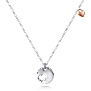 925 Sterling Silver and Rose Sterling Silver Plated Heart Pendant Necklace