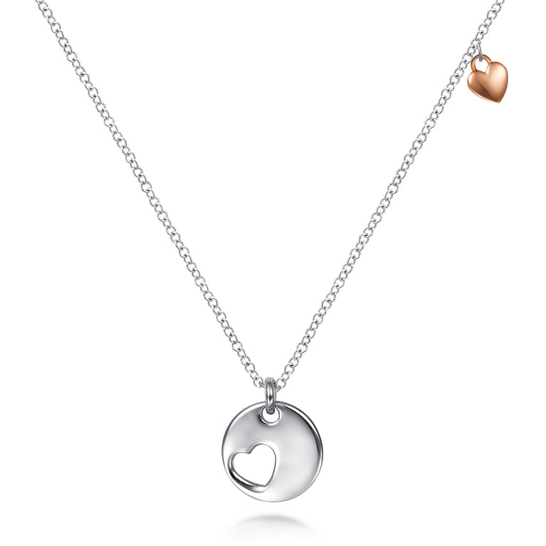 925 Sterling Silver and Rose Sterling Silver Plated Heart Pendant Necklace - Shot 2