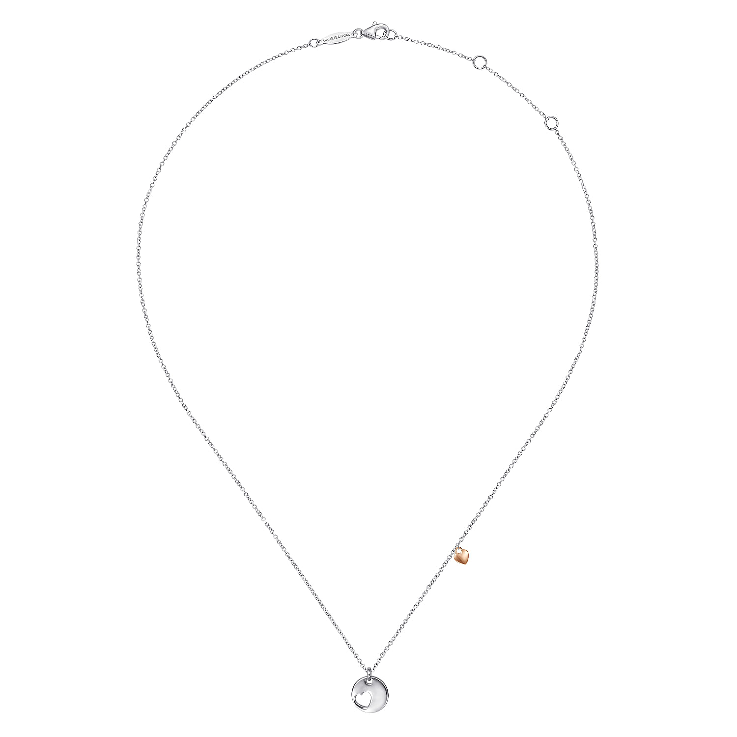 925 Sterling Silver and Rose Sterling Silver Plated Heart Pendant Necklace