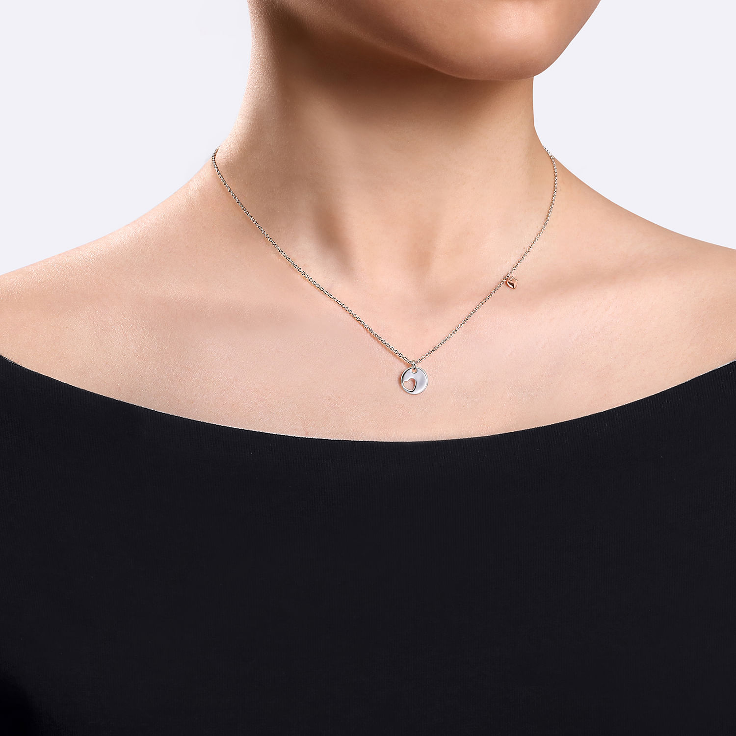 925 Sterling Silver and Rose Sterling Silver Plated Heart Pendant Necklace - Shot 4